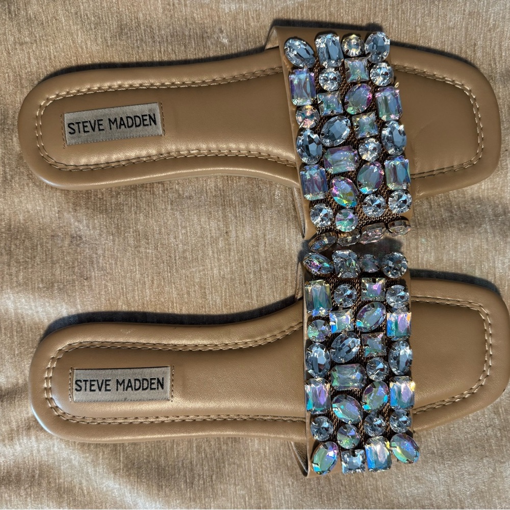 Steve Madden Tan Sandals with Embellished Strap